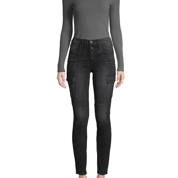 3x1 Vida High-Rise Cargo Skinny Jeans Button Fly Stretch Denim Weber Black 28 - Picture 1 of 9